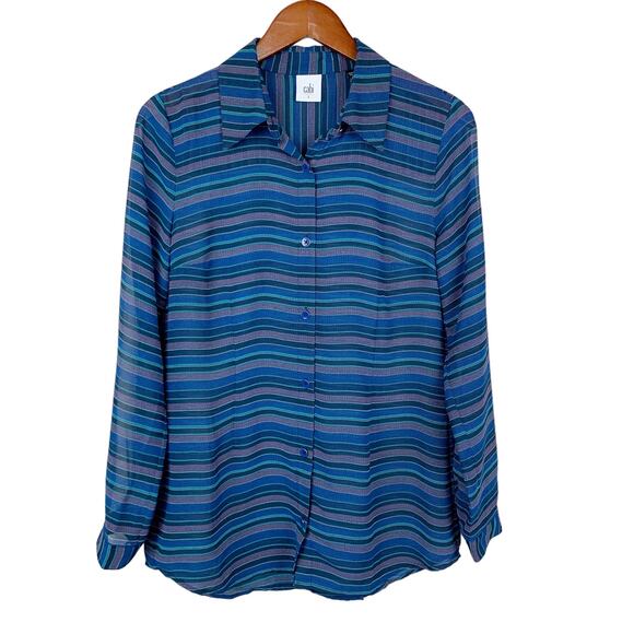 Cabi Alex Blouse Shirt Top Button Front Sheer Blue Stripe Women’s S - Picture 1 of 7